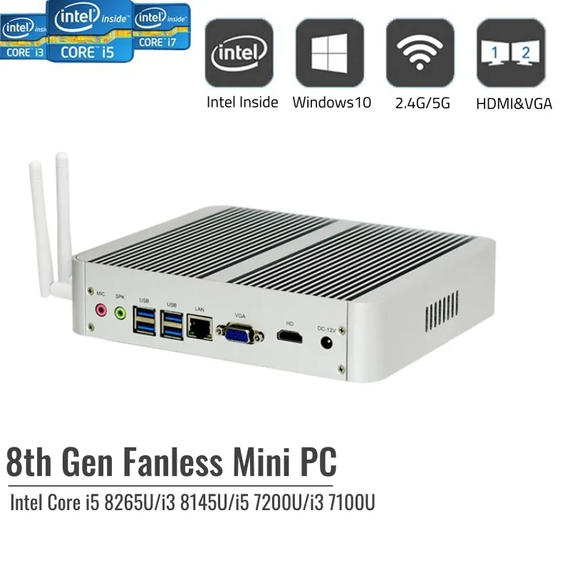 

High Quality Alloy Mini PC Intel Core i5 8265U i5 7200U i3 8145U Small TV Box Windows 10 Pro HD VGA Tiny Case For Office Home