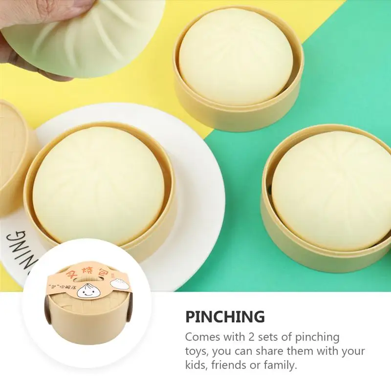 

2 Sets of Bun Toys Realistic Simulation Funny Stress Relief Toys Steamed Bun for Family