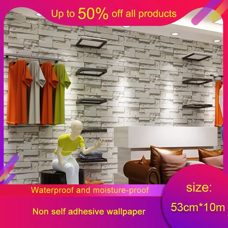 10 м 3d нетканый кирпичный узор синий кирпич бумага китайская Ретро Cothing настенная