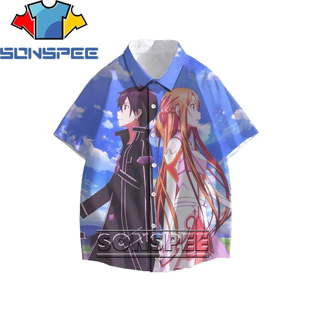 

SONSPEE Japan Sword Art Online Anime 3D Men's Sports Shirt Summer Fashion Casual Short Sleeve Shirt Hawaiian Women's Beach Top