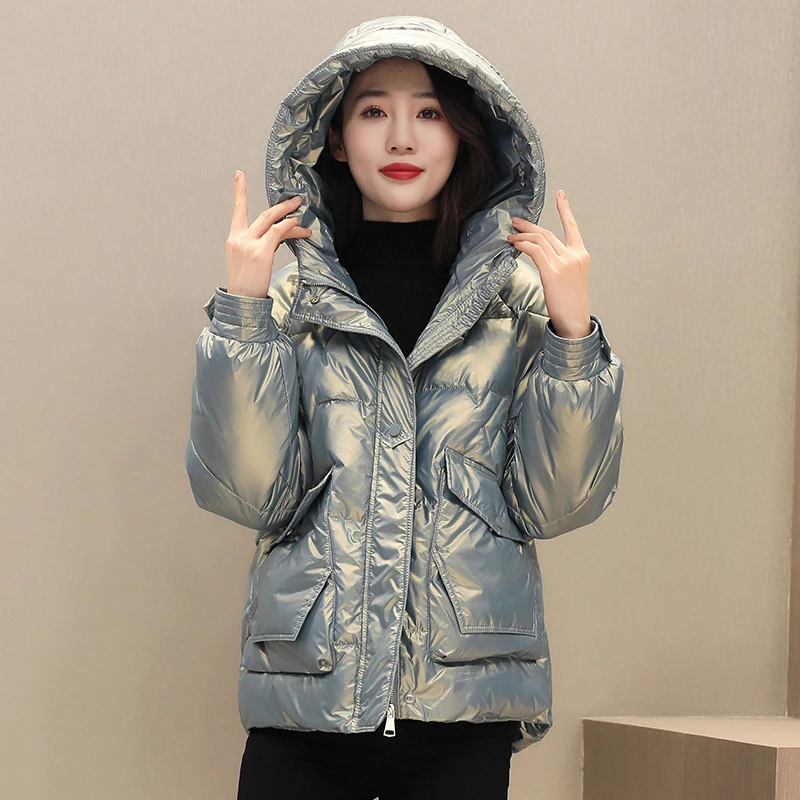

Winter Womens Parkas New Women Fashion Casual Outerwears Down Cotton Glossy Female Jackets Loose Thicken Warm Coats Clothes