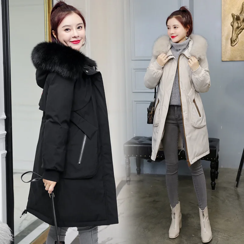 

New hot Women Down Winter High Quality Fox Fur Collar Down Parka Fashion Embroidery Thick Warm Oversize Winter Jacket Women