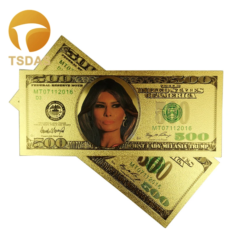 Banknotes 500 Dollars Melanie Trump Gold Decoration Commemorative Notes Collection Home Decoration 24K Gold Plated Dollars