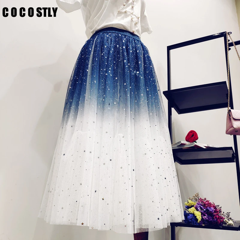 2020 градиентная цветная летняя фатиновая юбка женская плиссированная длинная с