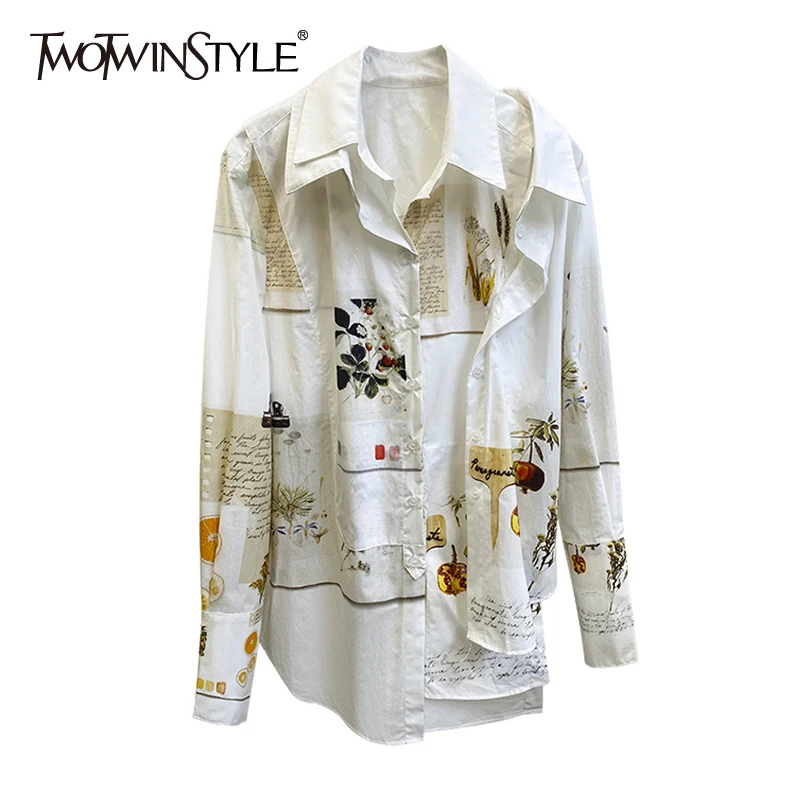 

Женская Асимметричная рубашка TWOTWINSTYLE, с отложным воротником и длинными рукавами, повседневная, 2020