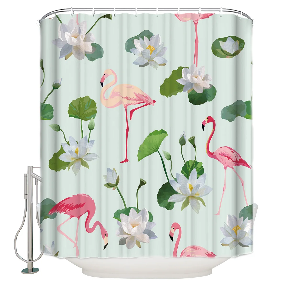 

Modern Shower Curtain for Flamingo Lotus Fresh Lotus Bathroom Special Exquisite Waterproof Polyester Shower Curtain with Hook