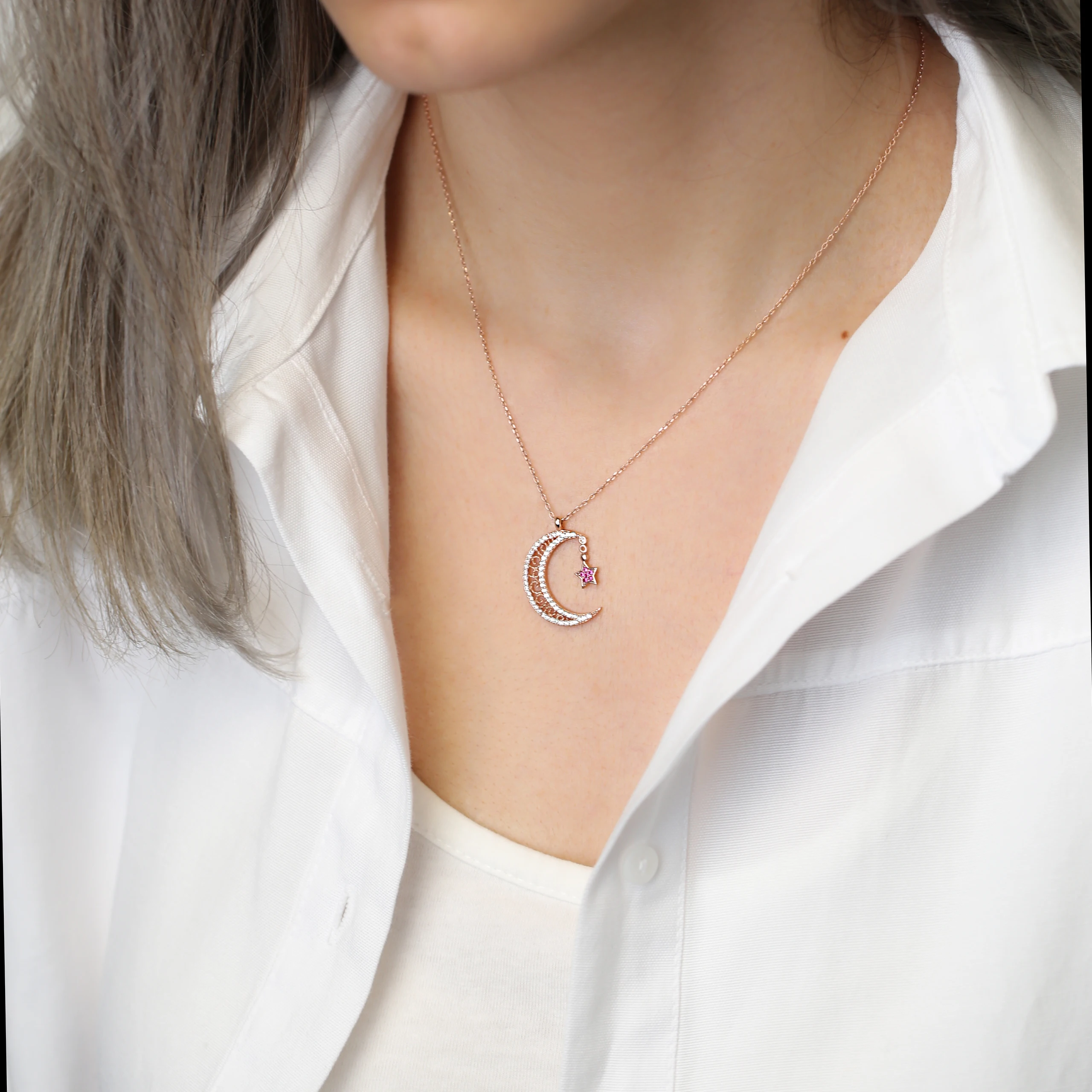

Moon and Star Necklace Turkish Handmade 925 Sterling Silver Necklace SPENTA Jewelry Handmade In Turkey
