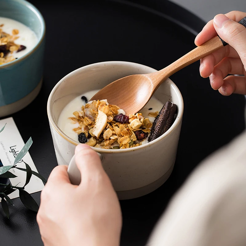 Japanese Art Stoneware Large Coffee Mug with Lid Spoon Modern Home Ceramic Breakfast Cereal Cup Afternoon Tea Flower Cupgift | Дом и сад