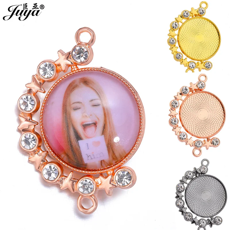 

3PCS Cabochon Double Sided Rotatable Pendant Base With Diamond Charms For Jewelry Making Alloy 25mm DIY Necklace Lovers Gifts