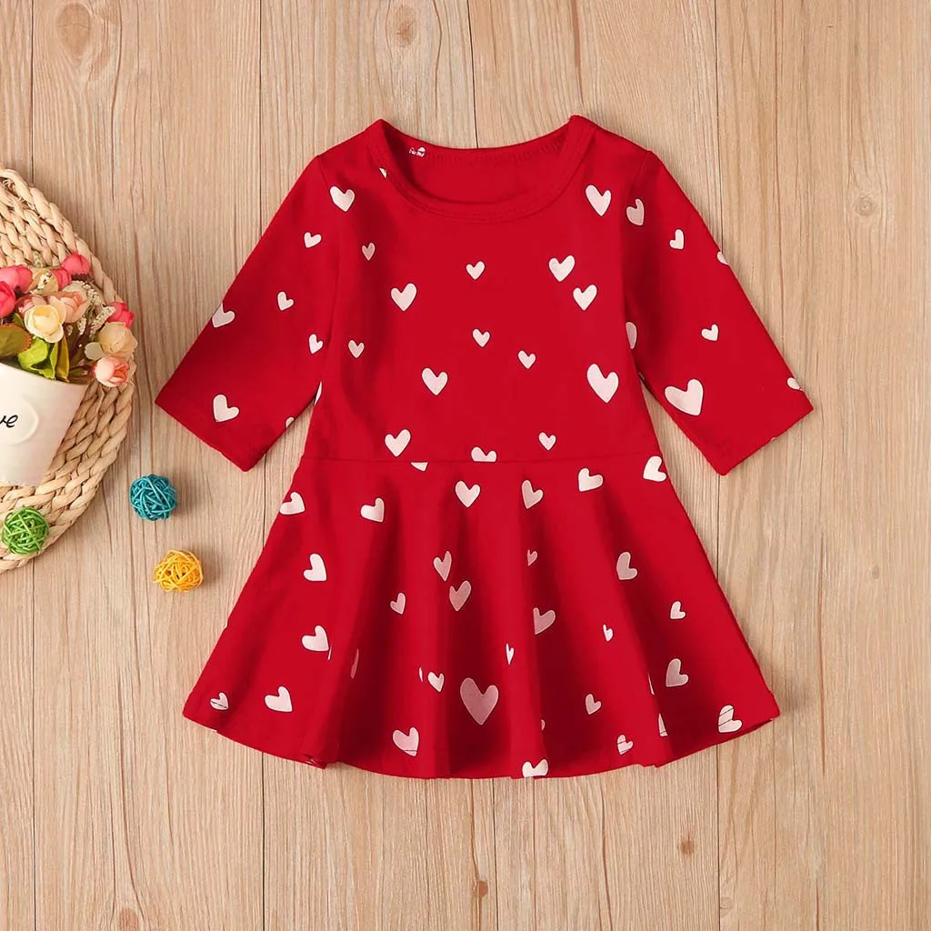 

Love Heart Printed Kids Girls Dress Autumn Spring Long Sleeve Xmas Valentines Day Dresses Fashion Costume Cosplay Princess Dress