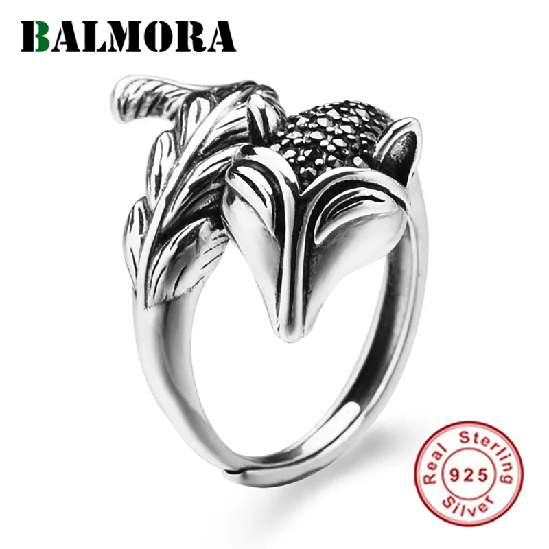 BALMORA Твердые 925 пробы серебряная мозаика лиса палец кольца для мужчин и женщин подарок милые животные серебряное Открытое кольцо ювелирные изделия Anillos