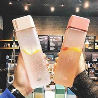 500ml new square water cup with rope portable transparent matte sports cup outdoor fruit milk tea juice water drinks bottle