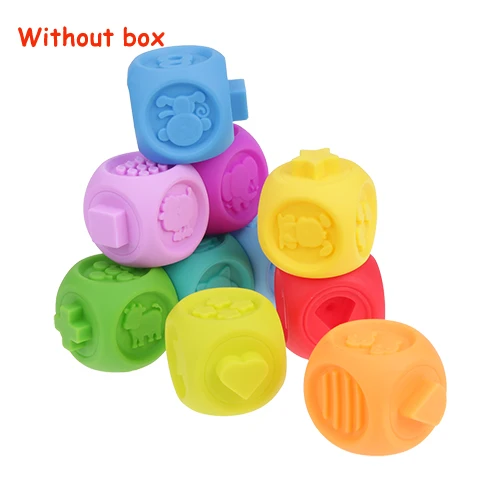 without box Quaslover, детская игрушка, Детские Силиконовые строительные блоки, 3D сенсорные мягкие шарики для рук, массажные с резиновым покрытием, Прорезыватель для зубов, сдавливающая игрушка, Игрушки для ванны - Цвет: without box