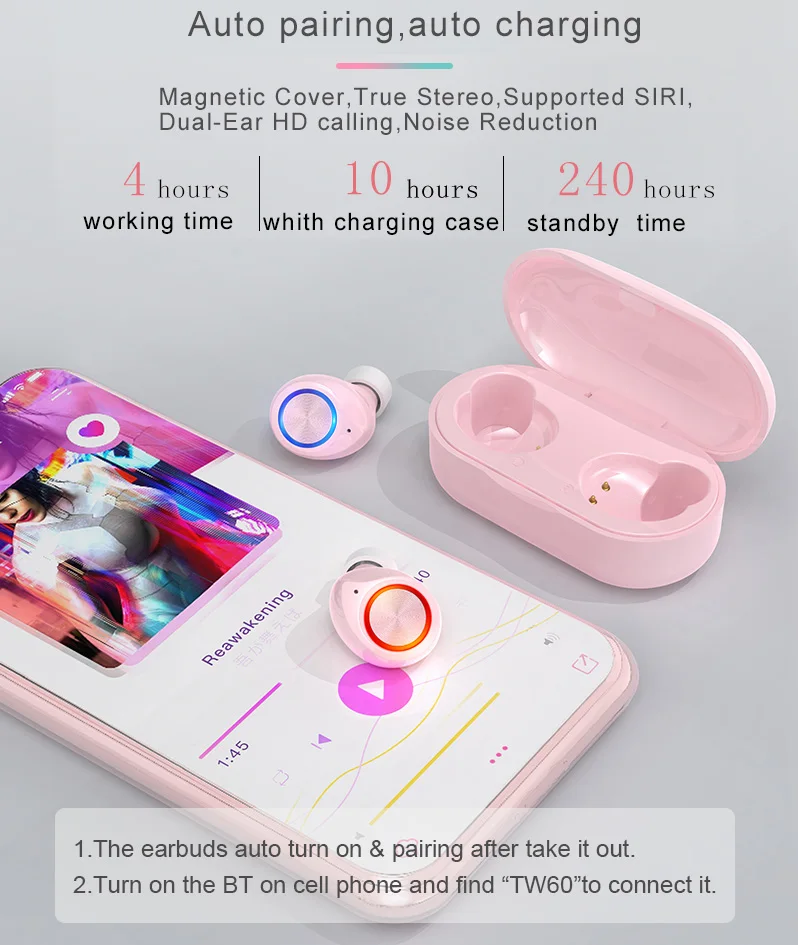 Беспроводные Bluetooth-наушники с сенсорным экраном 5 0 дюйма TW60 TWS iPX5 спортивные