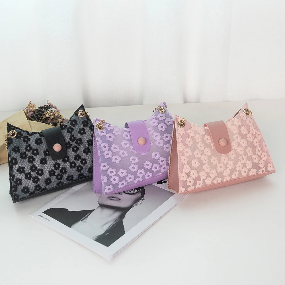 

Leisure Chain PU Leather Crossbody Bags Women Lace Hollow Floral Printing Shoulder Shopping Bags Female Simple Handbags