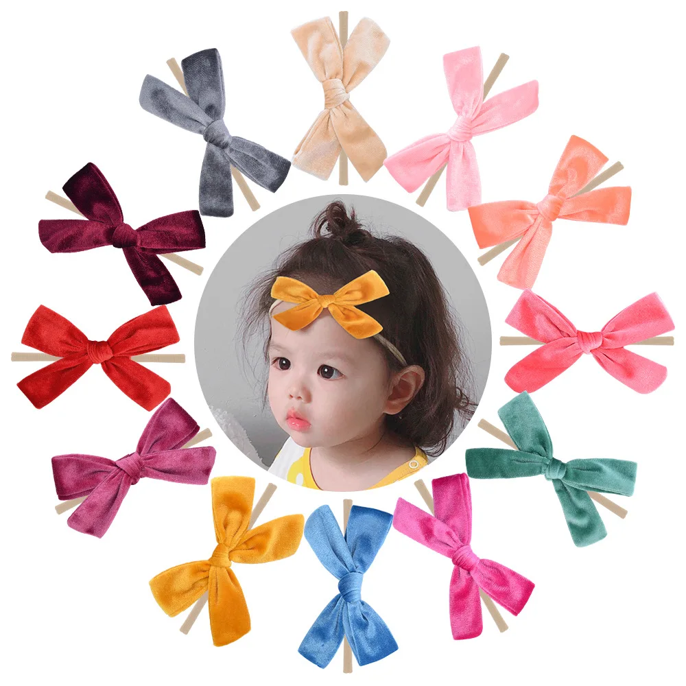 

Hot-selling Baby Heatless Curls Headwear Solid Headband Nylon Children for Kids Bandage Bows Hair Rings Super Soft Decoration
