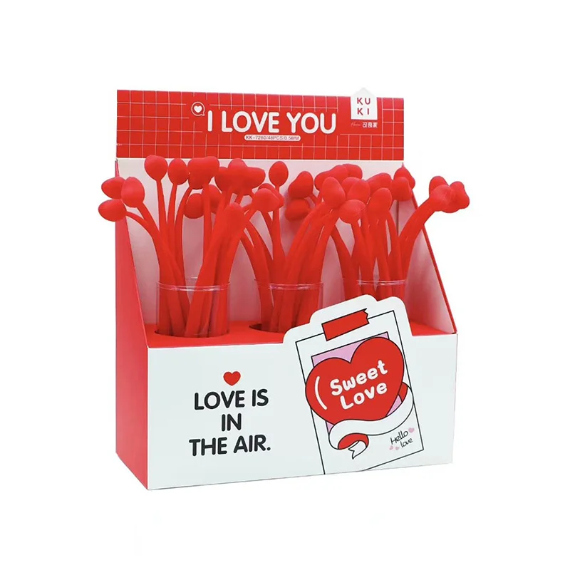 

Red Love Heart Gel Pen for Valentine's Gift Lovers Pen for Girls 48pcs/lot Soft Silicone 0.5mm Black