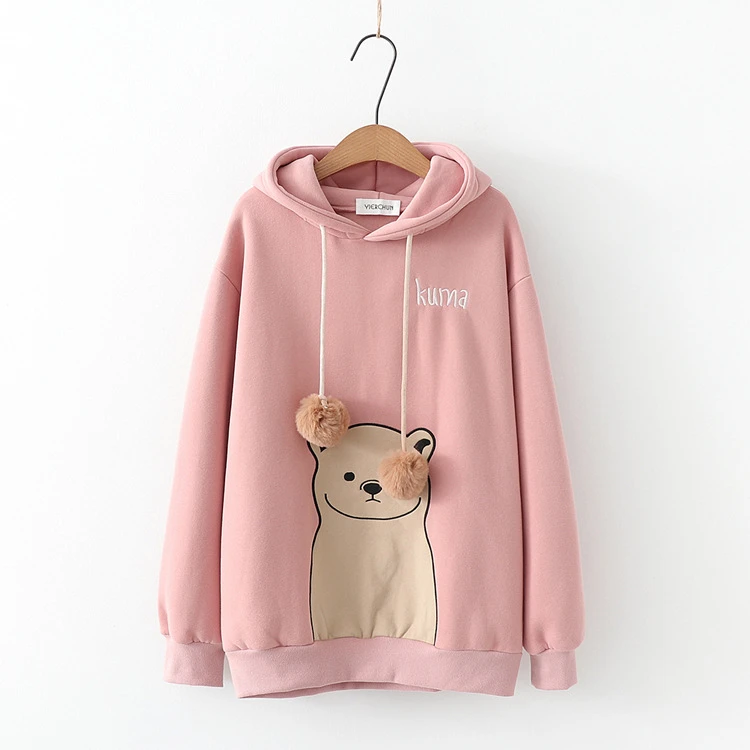Merry Pretty женские толстовки с капюшоном Harajuku мультфильм Медведь Вышивка толстовки толстый свитшот с ушками на капюшоне спортивный костюм