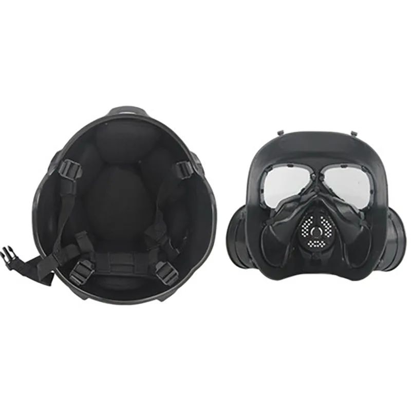 Полицейский шлем, тактический костюм, газовая маска, защитный щит для беспорядков, шлем для военных на уши и нос, противогазная приборная панель.
