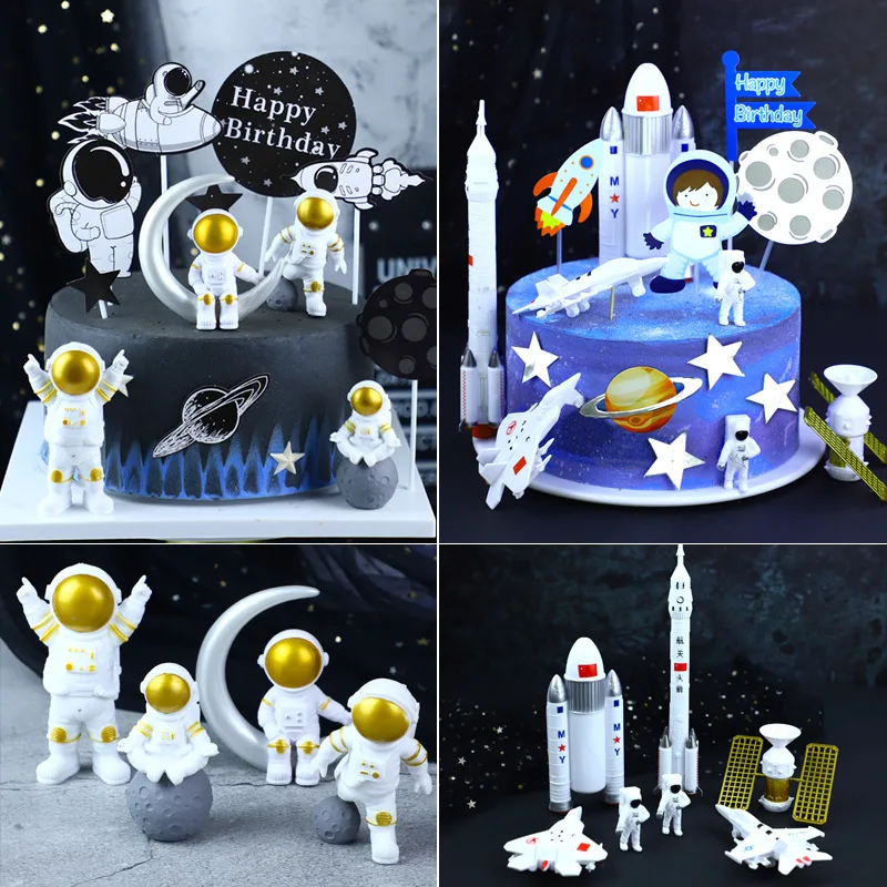 

Space Astronaut Series Happy Birthday Cake Topper Decoration For Boy Dessert Table Dress Up Children's Day Party Baking Supplies