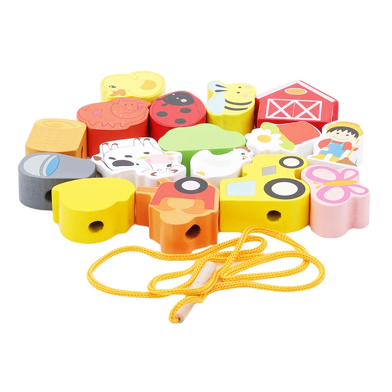 

1 Set Wooden Car Farm Animal Block stringing beaded Toys For Children Learning & Education Colorful Products Kids Toy