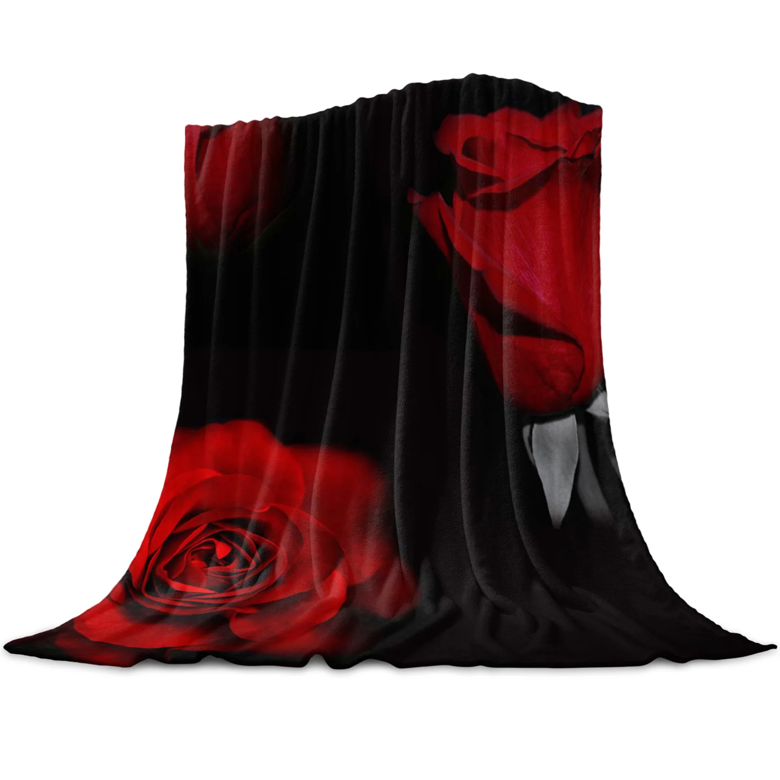 Red Rose Flower Black Coral Fleece Blanket Winter Sheet Bedspread Sofa Bed Throw Light Thin Soft Warm Flannel Blankets