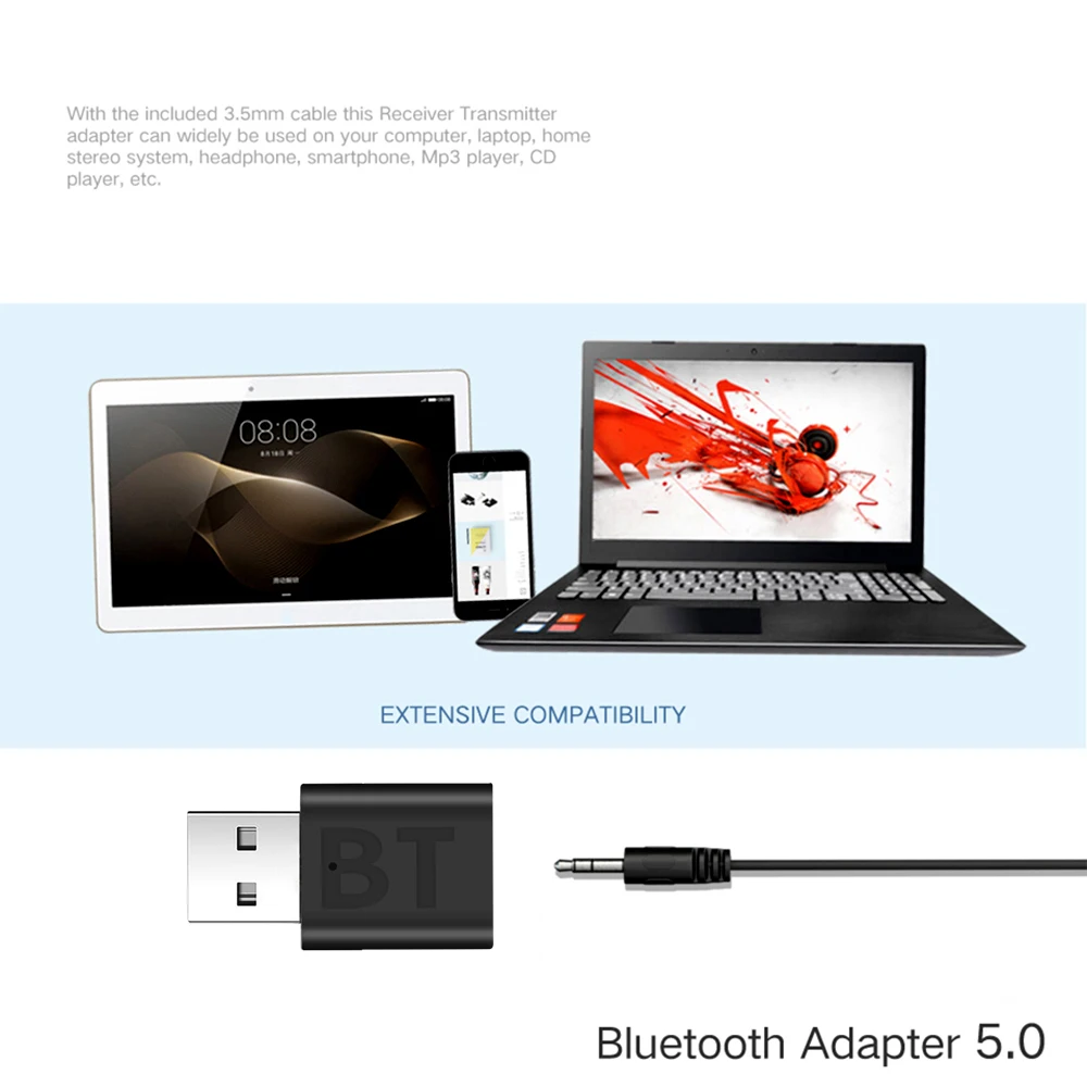 Новый USB беспроводной Bluetooth 5 0 адаптер приемника музыкальные колонки 3 мм AUX