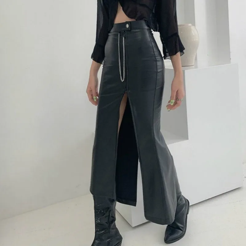 

Fashion Street Stylish Skirts Ladies Female High Waist Slim PU Leather Bodycon Pencil Skirt Women Sexy Split Party Club Bottoms