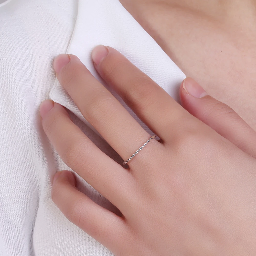 

Real 925 Sterling Silver Oxide Rings Thin Twisted Rope Silver Finger Ring for Women Simple Vintage Fine Jewelry