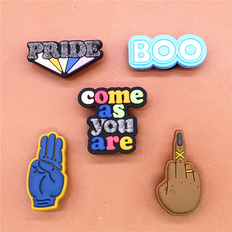 Freeshipping 1pcs Shoe Charms Pride Swear Middle Finger Gesture Boo Shoe Accessories Decoration fit Croc Jibz Party Kids Gifts