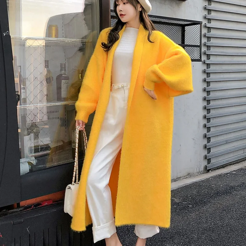 2020 Autumn New Cardigan Sweater Lantern Sleeve Loose Plus-Sized Casual Sweat Oversize Femme Long Coat Womens Sweater AA5518