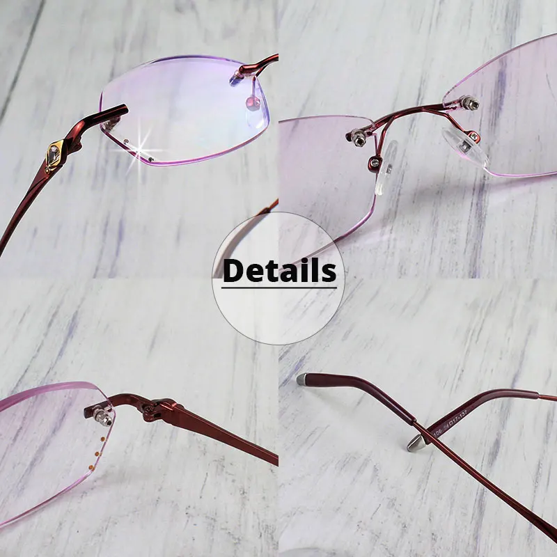 Стразы очки для чтения женщин с пурпурными линзами роскошные без оправы + 100 150 200