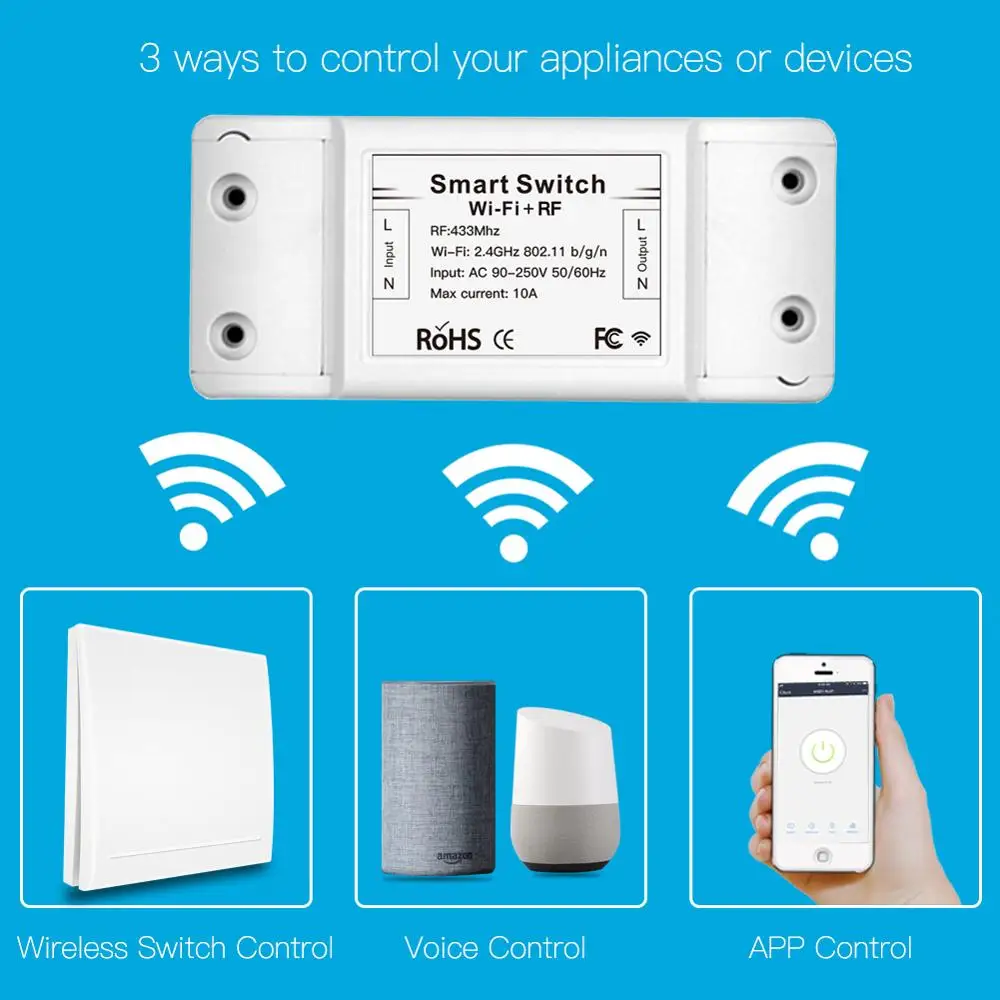 Беспроводной Wi-Fi переключатель Tuya Smart Life, 433 МГц, радиочастотный приемник, дистанционное управление, таймер «сделай сам», умный переключател...