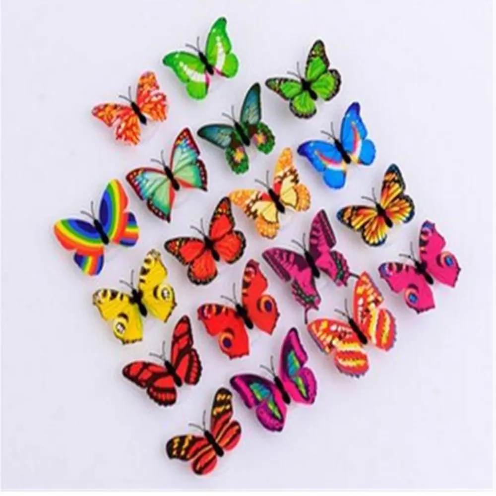 

3D Colorful LED Butterfly Night Light Stereo Simulation Butterfly Party Wall Sticker Double-sided Adhesive LED Night Light Lamp