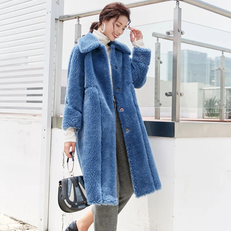 

Women 2020 Winter New Shearing Sheep Fur Coat Female Genuine Lamb Fur Mid-Long Outwears Ladies Elegant Solid Color Jackets M133