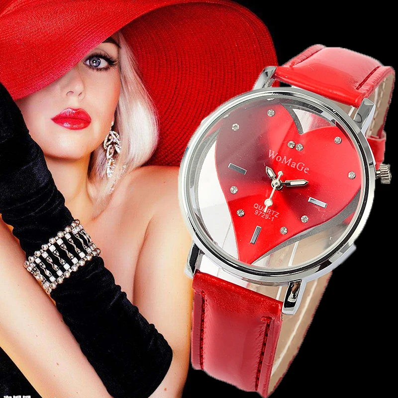 

2019 Women WoMaGe Brand Watch Red Heart Design Watches Fashion Leather WristWatch Female saat Relojes relogio feminino montre