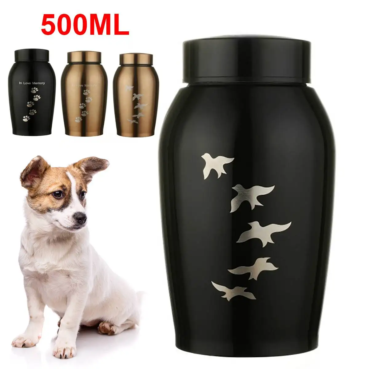 

Gold/Black Stainless steel Urns Pets Dog Cat Birds Mouse Cremation Ashes Urn Keepsake Casket Columbarium Pets Memorials Dropship