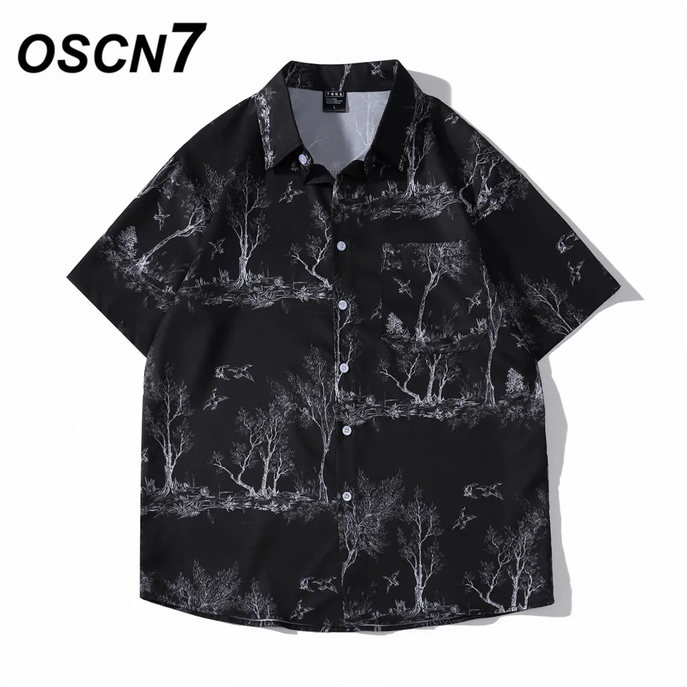 

OSCN7 Casual Printed Short Sleeve Shirt Men Street 2022 Hawaii Beach Oversize Women Fashion Harujuku Shirts for Men 3401