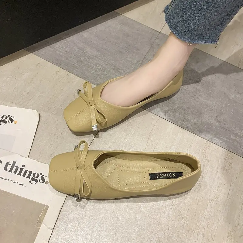 

Casual Woman Shoe Square Toe All-Match Slip-on Female Footwear Modis Bow-Knot Shallow Mouth New Slip On Dress 2021 Butterfly