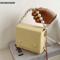 pearl chain strap design mini women crossbody bags fashion simple pu leather shoulder bag womens designer handbags