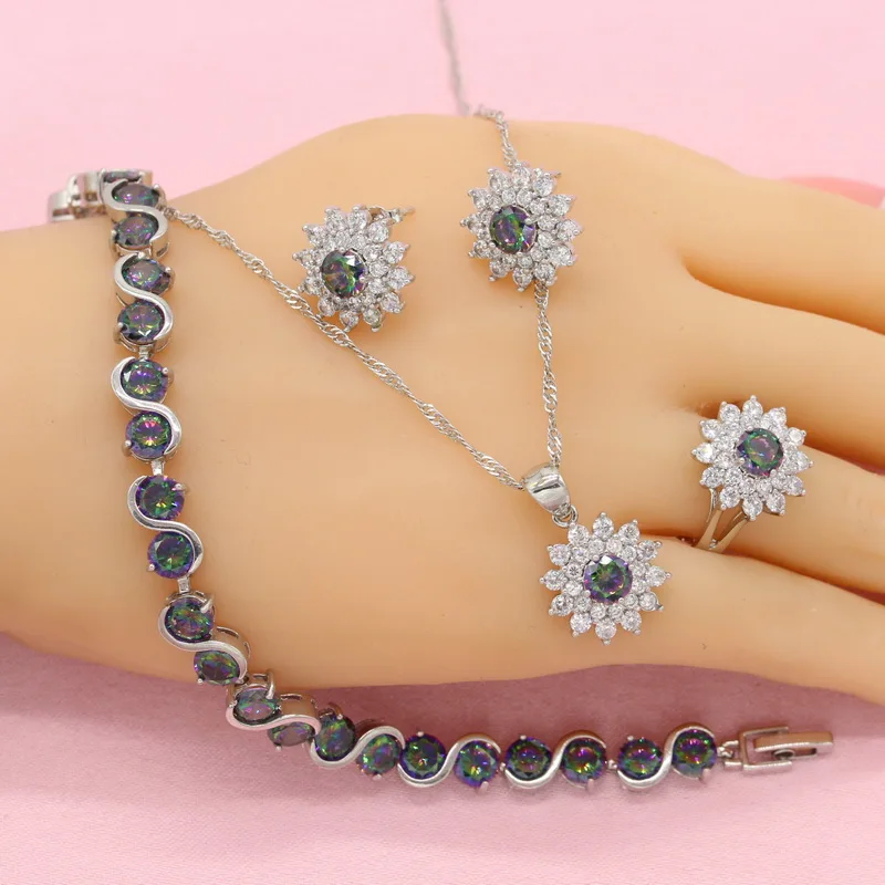 Колье серьги браслет подвеска кольцо изысканный цветок разноцветный кубический