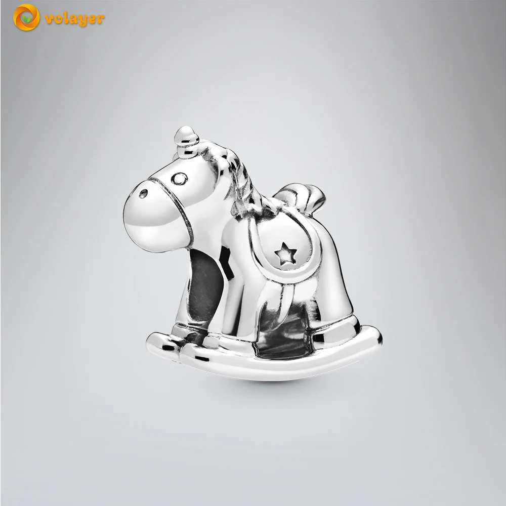 

Volayer 925 Sterling Silver Bead Bruno the Unicorn Rocking Horse Charms fit Original Pandora Bracelets Women DIY Jewelry
