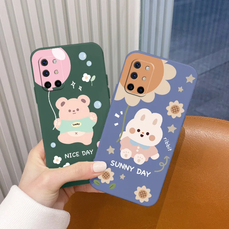 

Rabbit Square Shockproof Liquid Silicone Case For Oneplus 8t Camera Lens Protection Soft Phone Back Cover On 9 9pro 9r pro Funda