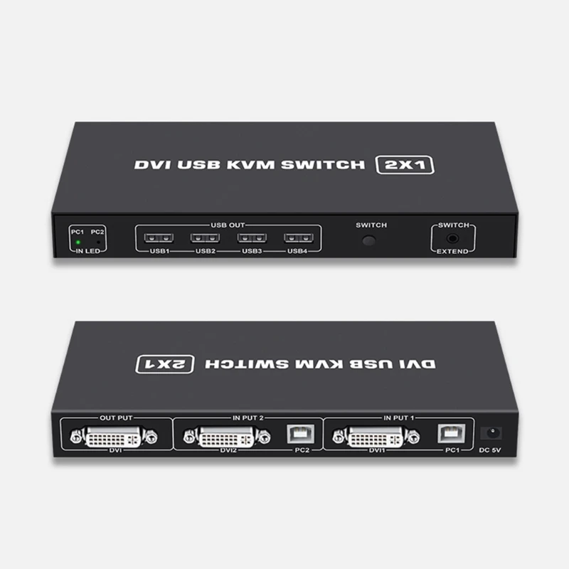 DVI KVM Switch 2-портовый разветвитель экрана DVI 2-в-1 выход адаптер для клавиатуры и мыши принтера компьютера совместный коммутатор Hub