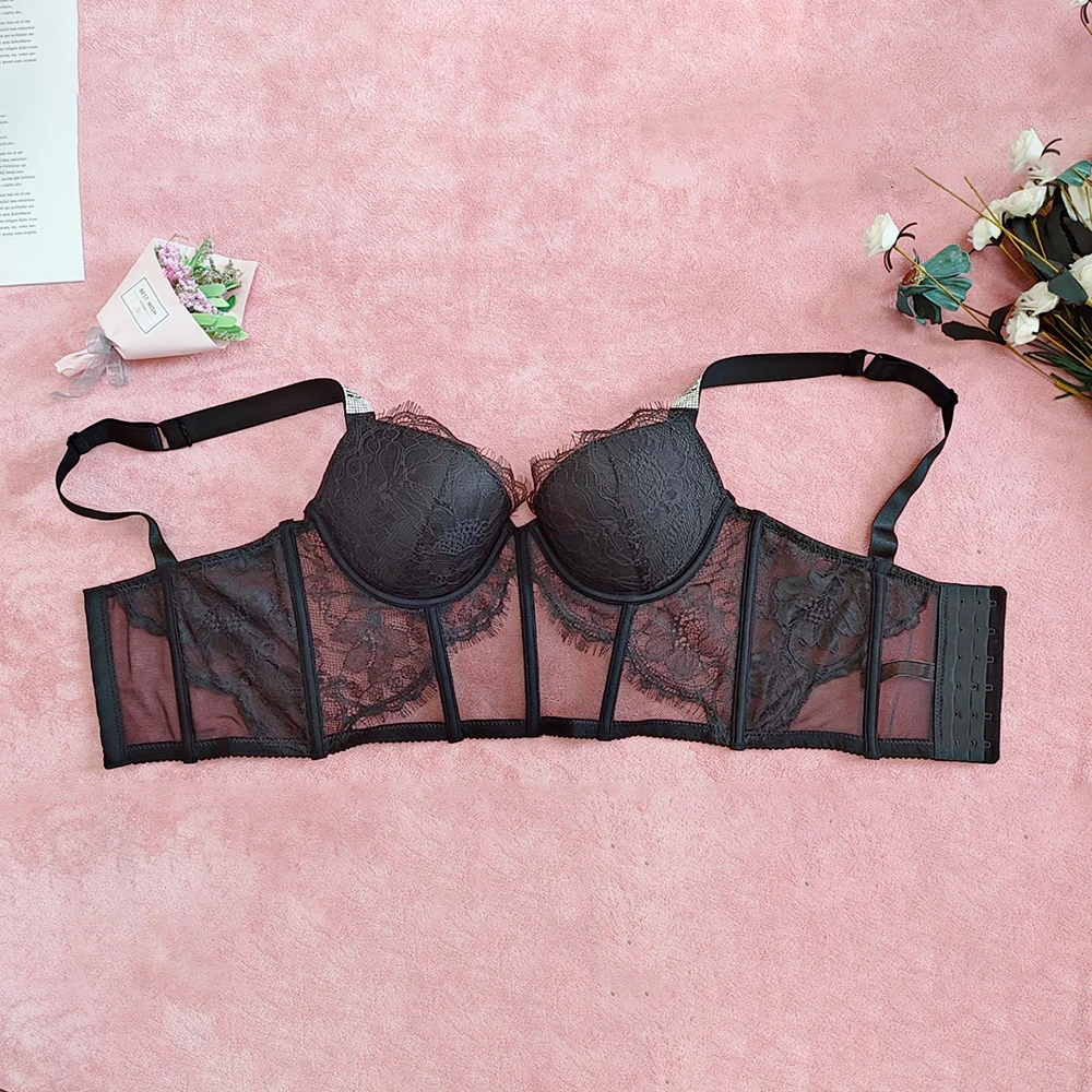 Соблазнительное кружевное нижнее белье Стразы с буквенным принтом топ