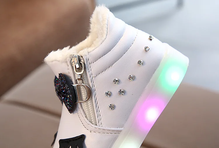 Fur cartoon Fashion Snow winter children boots Cute hot sales kids casual sneakers Lovely butterfly girls shoes