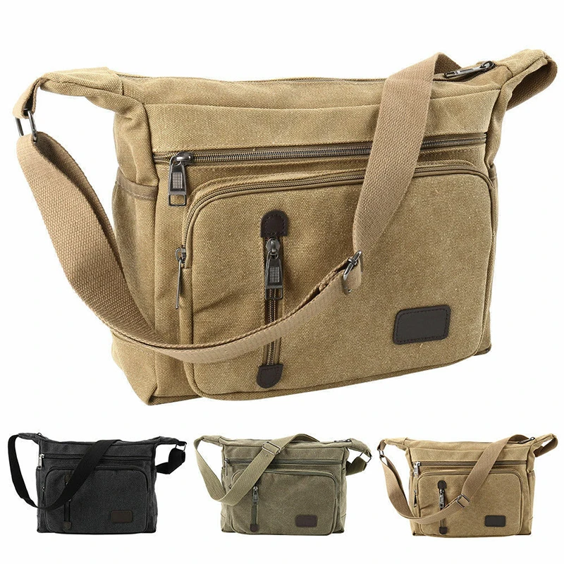 Мужские парусиновые кожаные сумки через плечо в стиле милитари винтажные