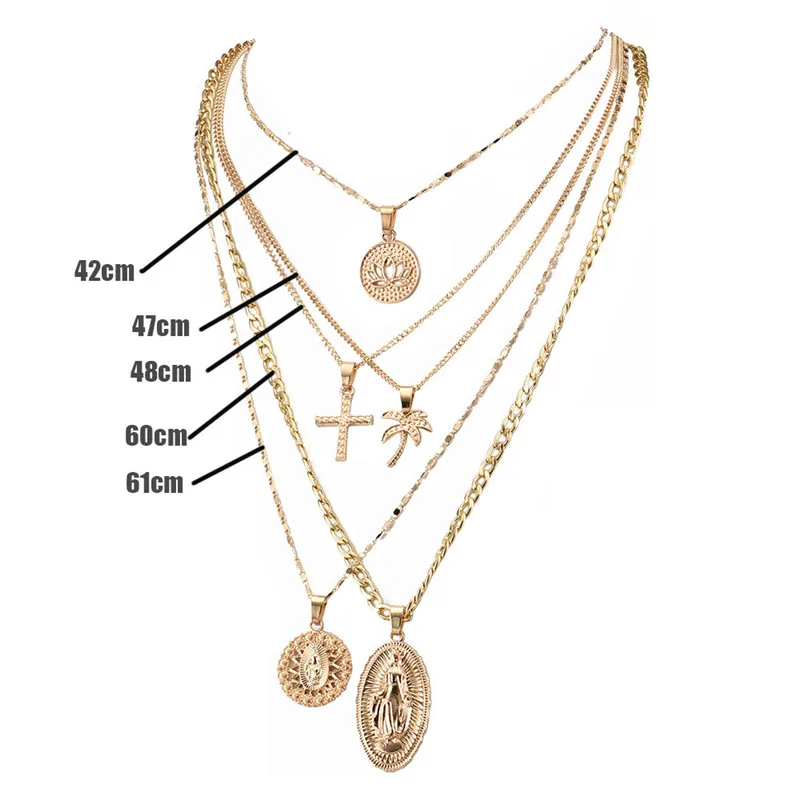 Винтажное многослойное ожерелье с подвеской Крест Христос Девы Марии