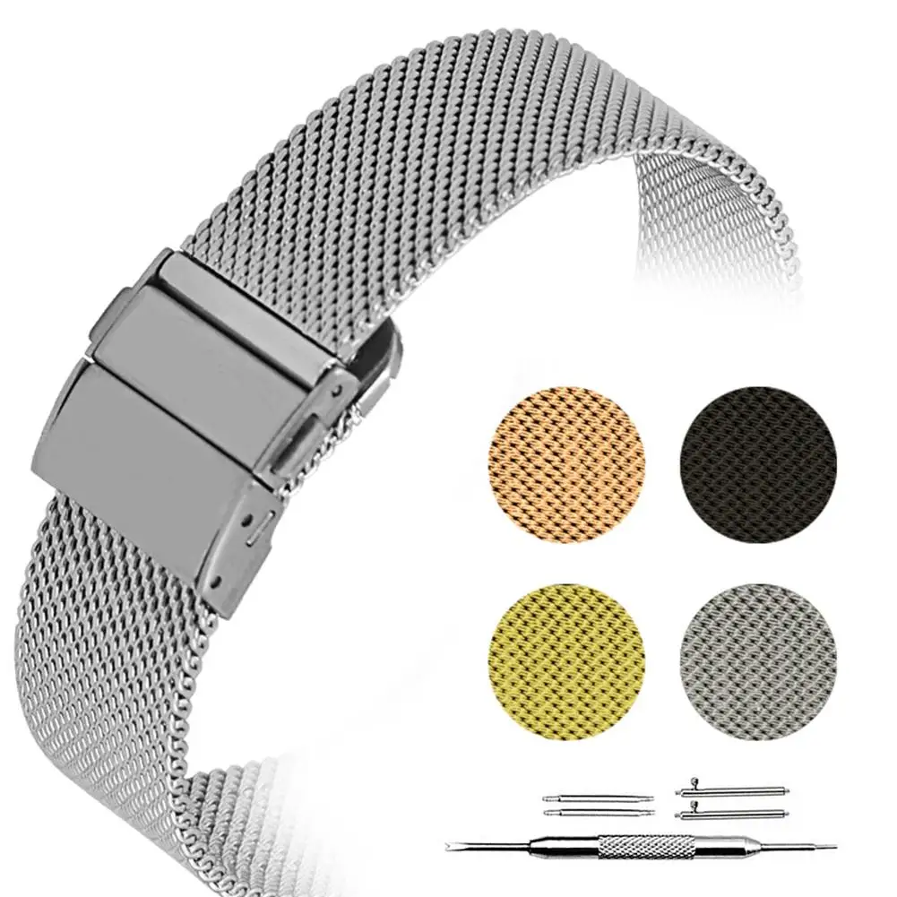 Универсальный Миланский ремешок для часов 20 мм 22 Серебряный из нержавеющей стали