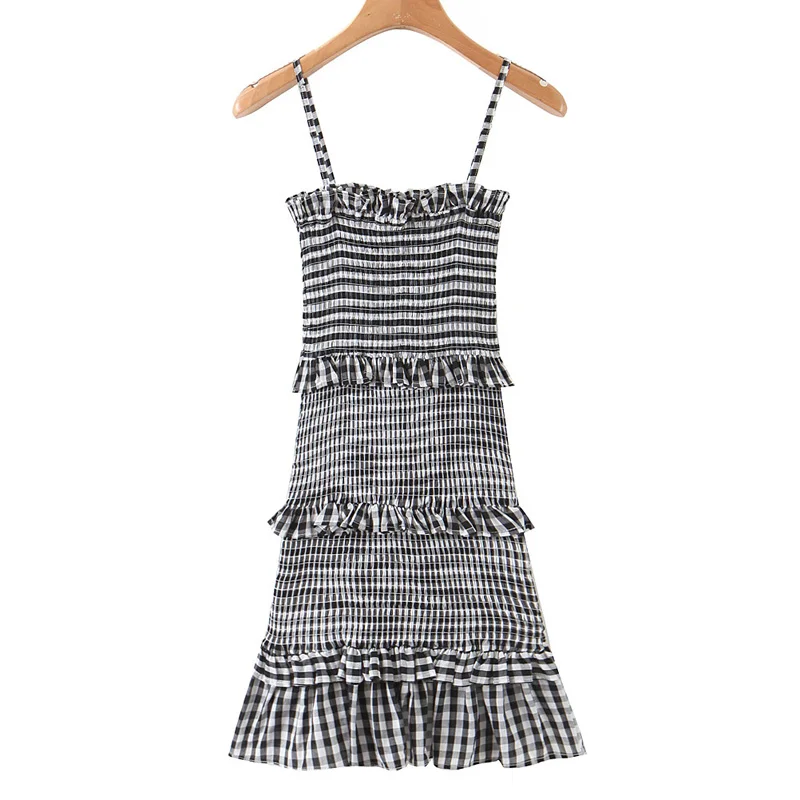 Женское платье без рукавов AGong летнее в клетку с оборками мини-платье | Женская